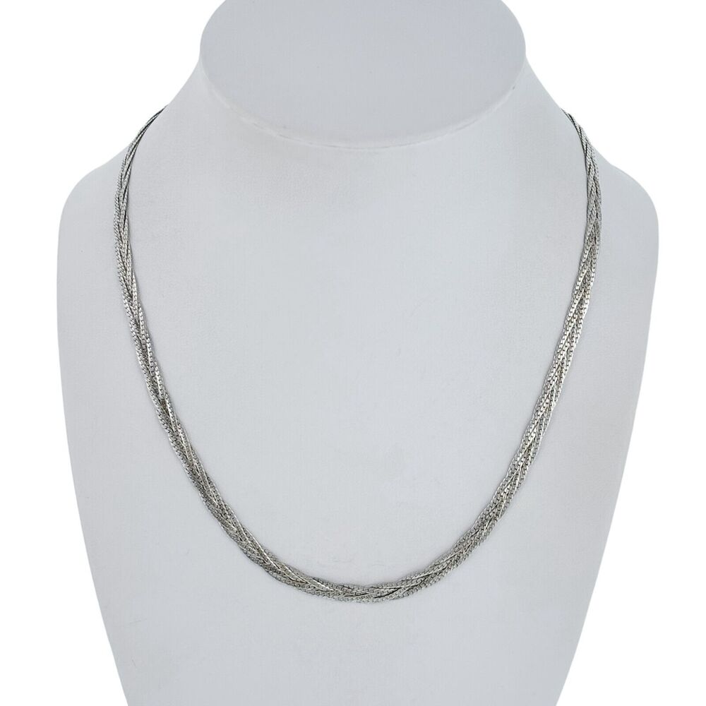 Vintage Sterling Silver 925 Italy Multi Strand Braided Chain Necklace 18"